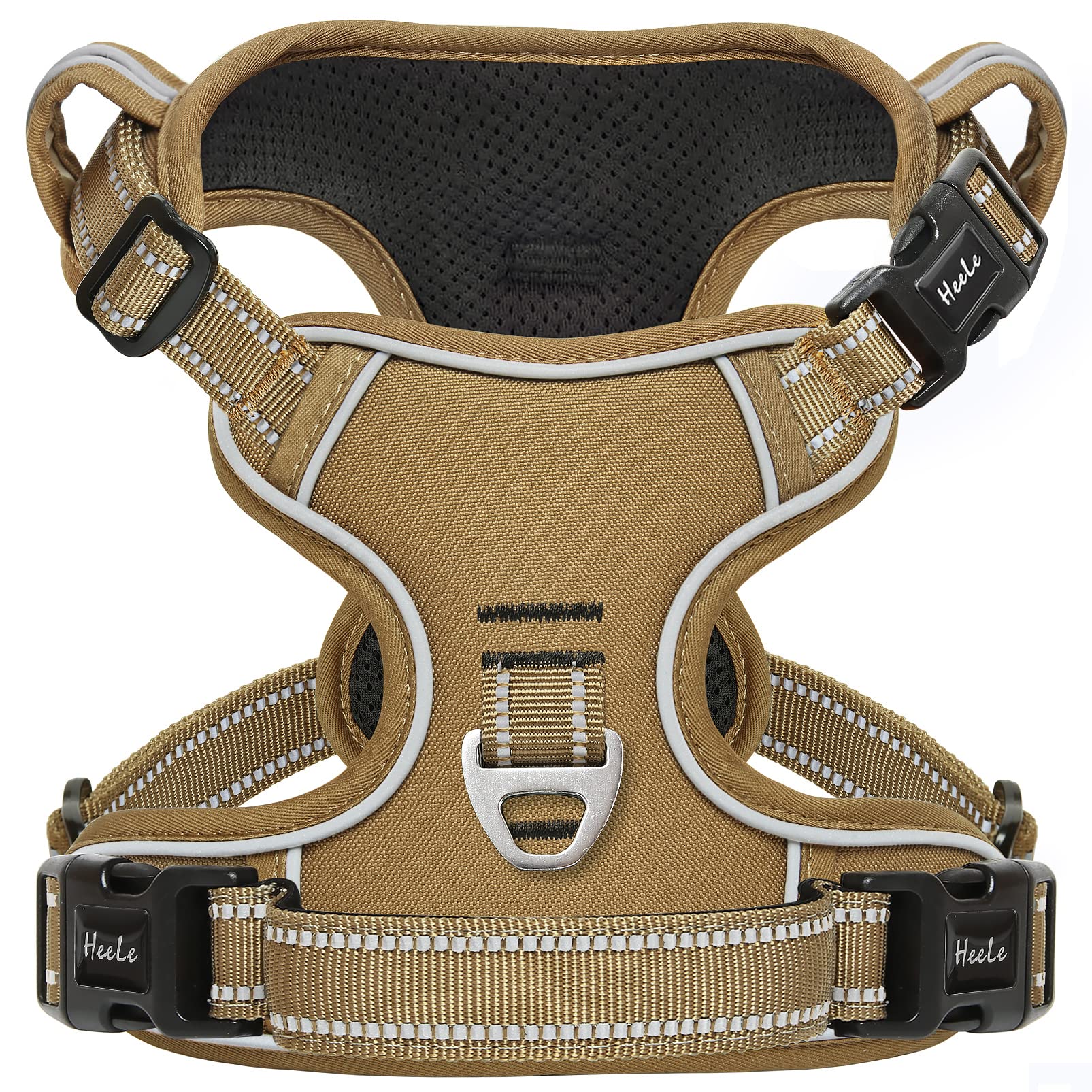 HEELE Harnais Chien avec 3 Boucles, Camouflage, Anti Traction, Marron, S | Harnais pour Petit Chiens Réfléchissant Réglable, Boucle sur la Sangle Droite de Cou Rendent Facile à Mettre et à Enlever