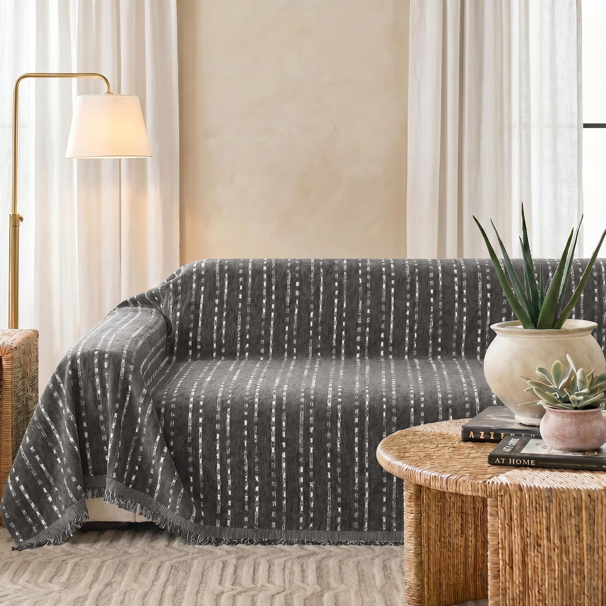 VIVICOZY Couvre Canapé Gris Foncé 180x300cm Housse de Canapé 1/2/3 Places | Protege Couvre Canape anti Poils Animaux Griffe Sofa Couch Cover Vintage Jacquard Chenille Pour Chat Chien
