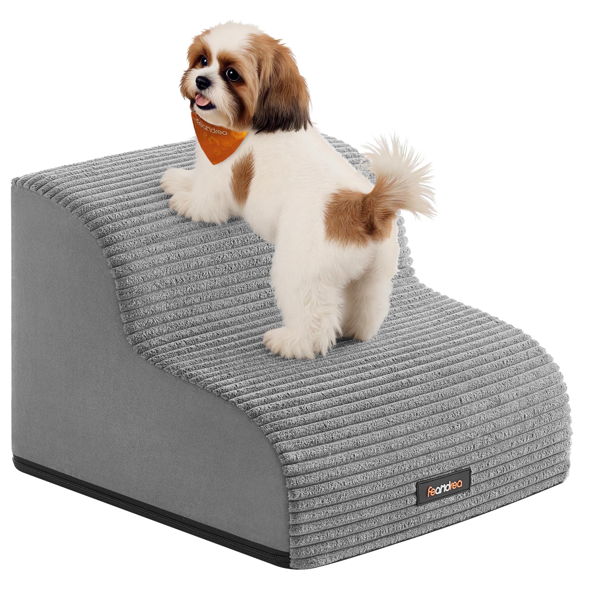 Feandrea Escalier pour Chien, à 2 Marches, Housse Amovible Lavable | Lit, Canapé, Imperméable avec Designs Antidérapants, Pente Douce, Poignée, Gris Tourterelle, Collection BADDI PPS002G01