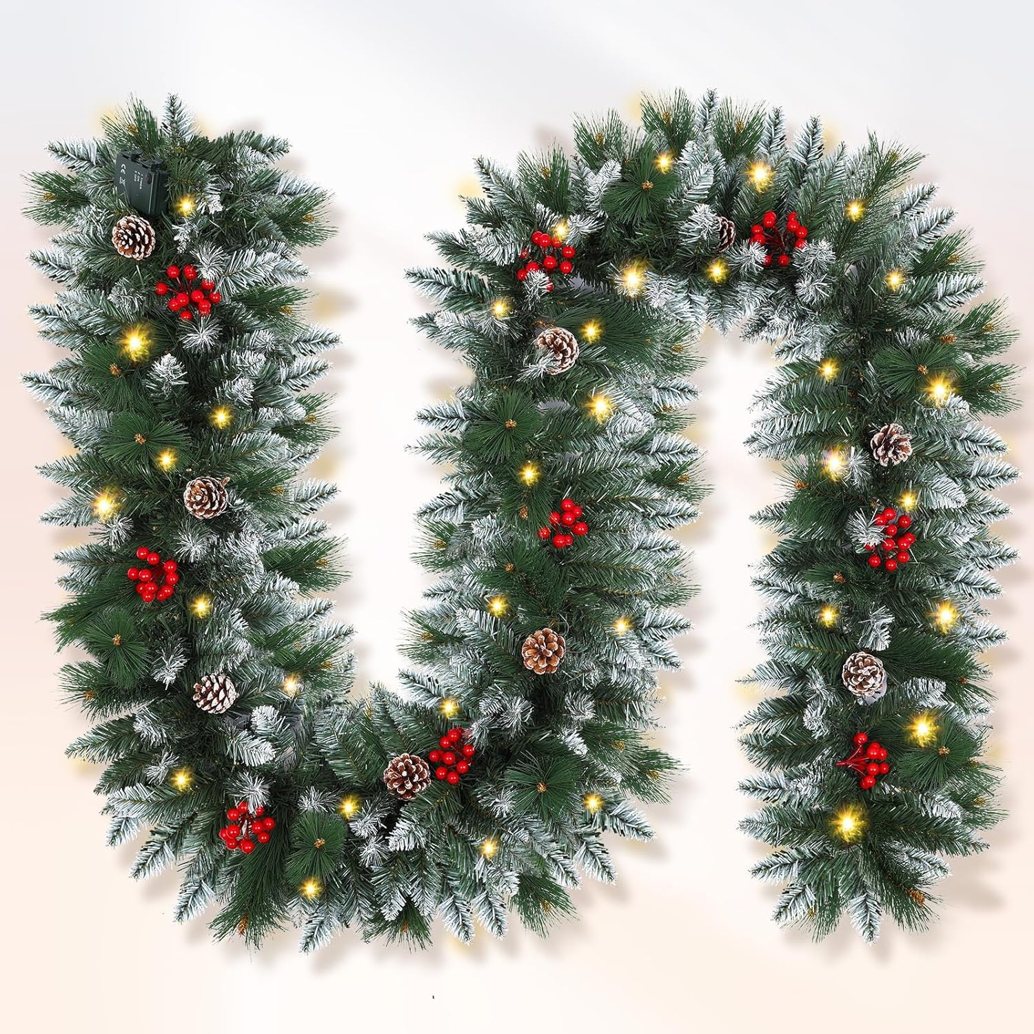 SHAVINGFUN Guirlande Noel,Guirlande Noel Sapin de 2,7 m avec lumières LED, 220 Branches Vertes, Convient pour Les cheminées, Les escaliers, Les Portes et Les fenêtres Décoration de Noël (Vert)