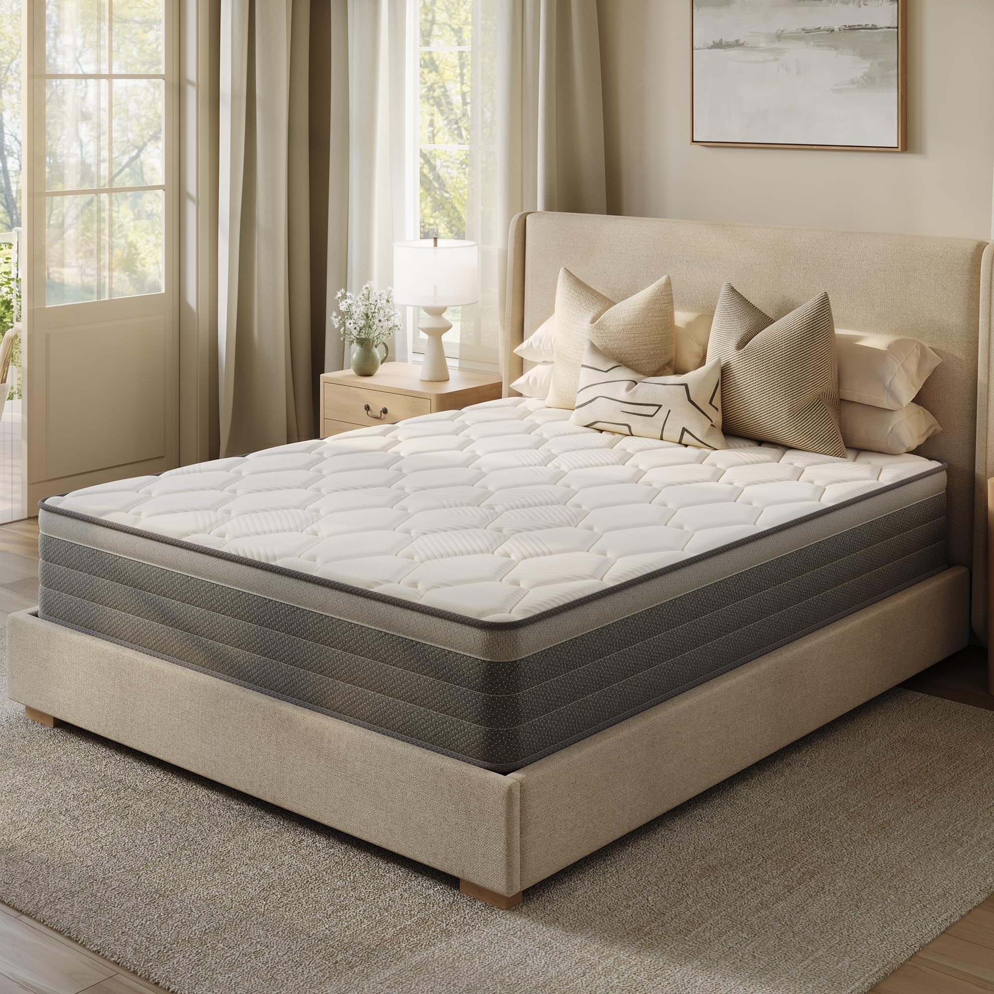 TXO Matelas 180x200 cm, épaisseur 25 cm, dureté Moelleux H2-H3, Ressorts ensachés + Mousse Haute densité, Doux et Confortable, Matelas 7 Zones Antistatique, certifié Oeko-TEX