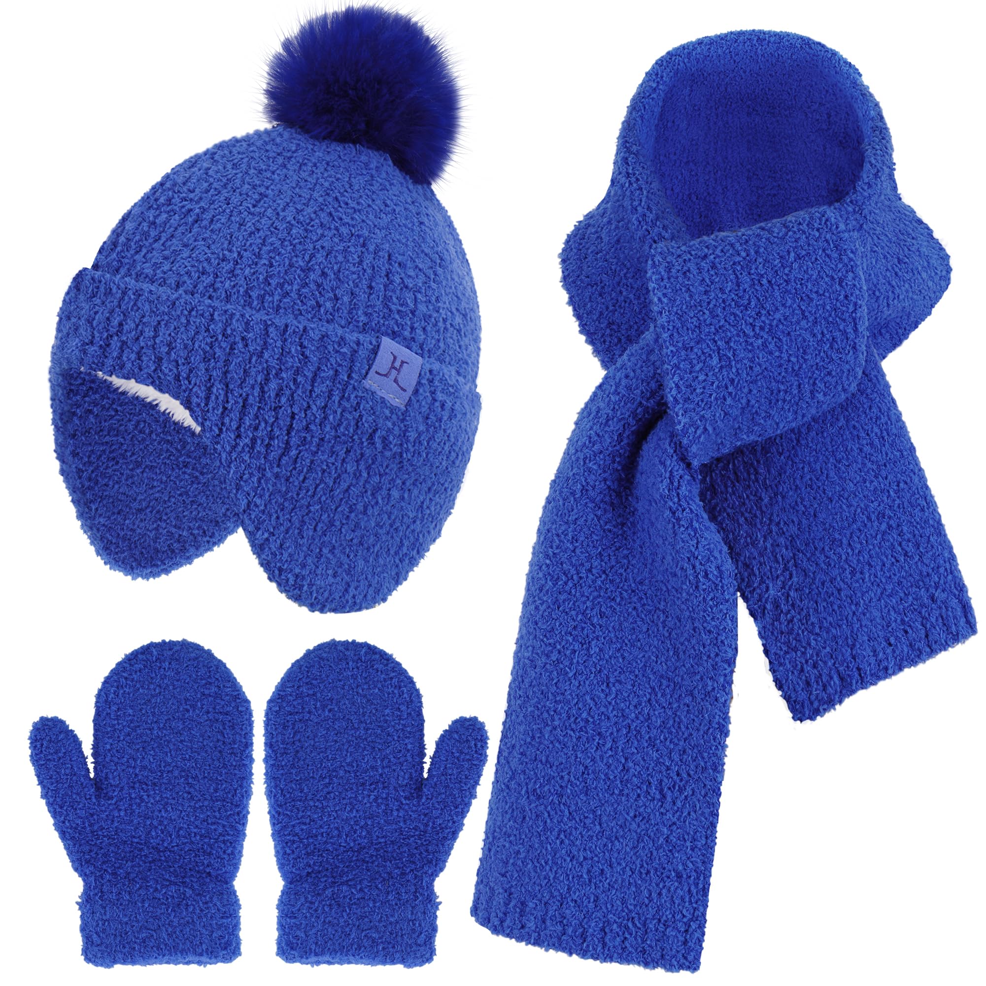 Bequemer Laden Bonnet Enfant Hiver Gants Mitaine Écharpe Cache-Cou Ensemble | Bonnet Polaire Chapeau Enfant Cache-Oreilles Pompon Tricot Écharpe Gants Temps Froid Cadeau Noël Bébé Petite Fille Garçon 0-4