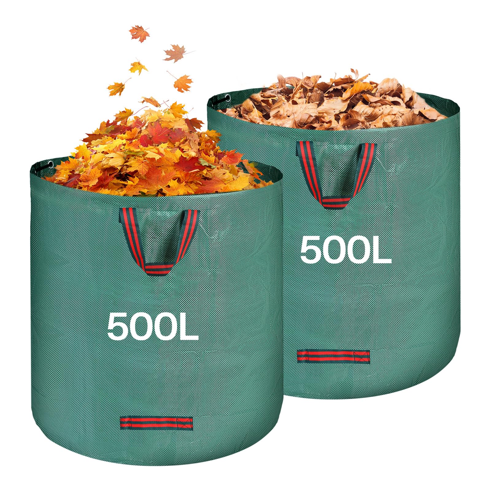 QOEOTUY Sac Jardin Dechets Verts 2x 500L - Sac Dechets Verts avec Poignées, Pliable et Réutilisable - Sacs Vegetaux Jardin pour Ramasse Feuilles Mortes