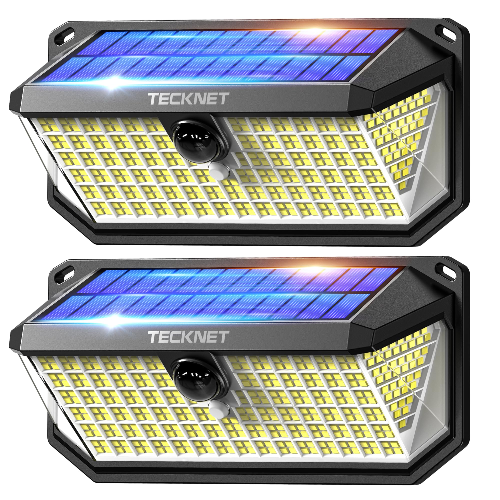 TECKNET Lampe Solaire Extérieur, 4200LM,416 LEDs Éclairage Extérieur à 300° | 3 Modes, avec Détecteur de Mouvement, Lumiere Solaire Étanche IP66 pour Clôture, Ccour, Patio, Jardin, Garage, etc - 2 pcs