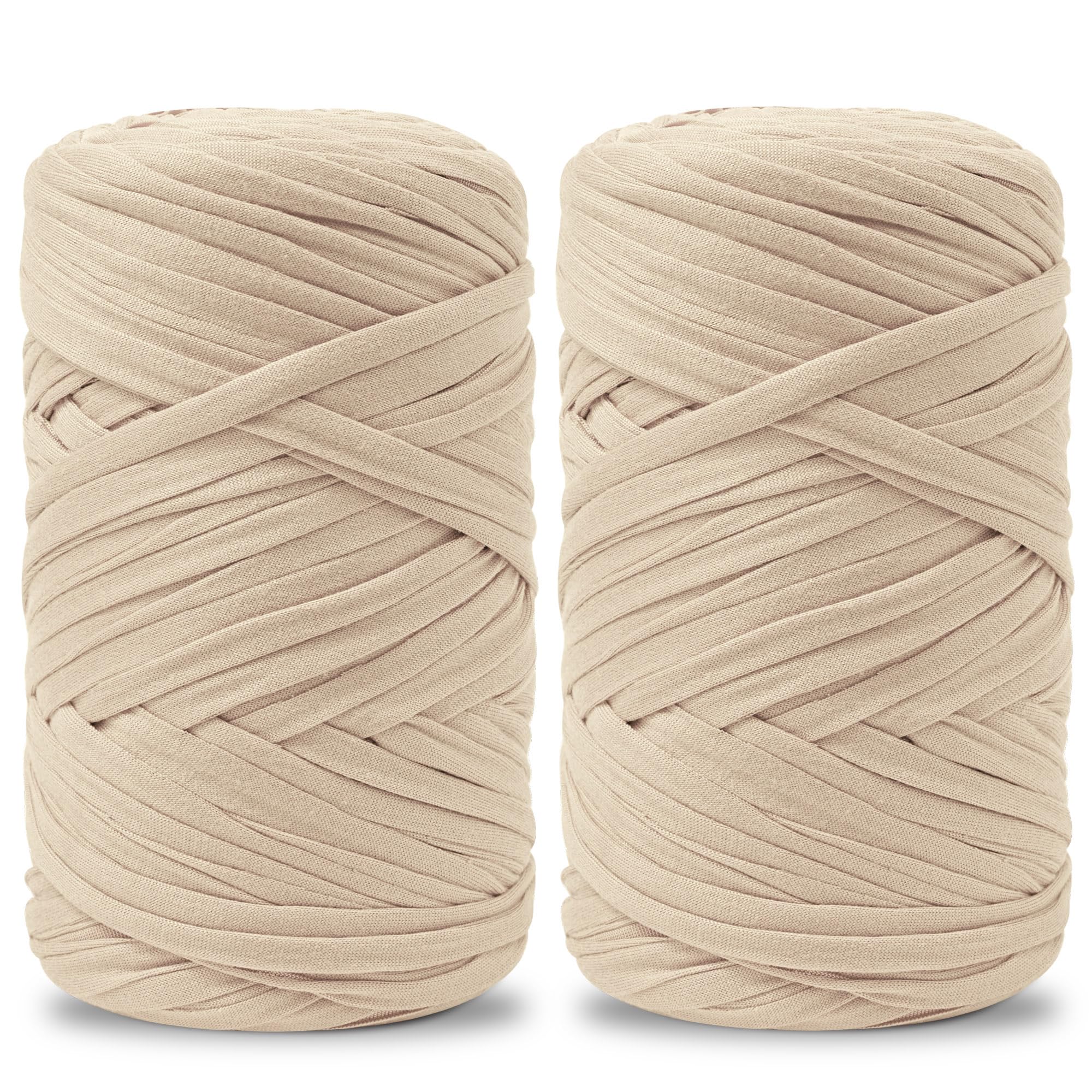 Vincona Fil tee Shirt pour Crochet 2 x 200 g, Fil Crochet, Idéal pour Crocheter des sacs, Paniers, Tentures Murales, Décoration d'intérieur et Loisirs Créatifs-Beige abricot 16