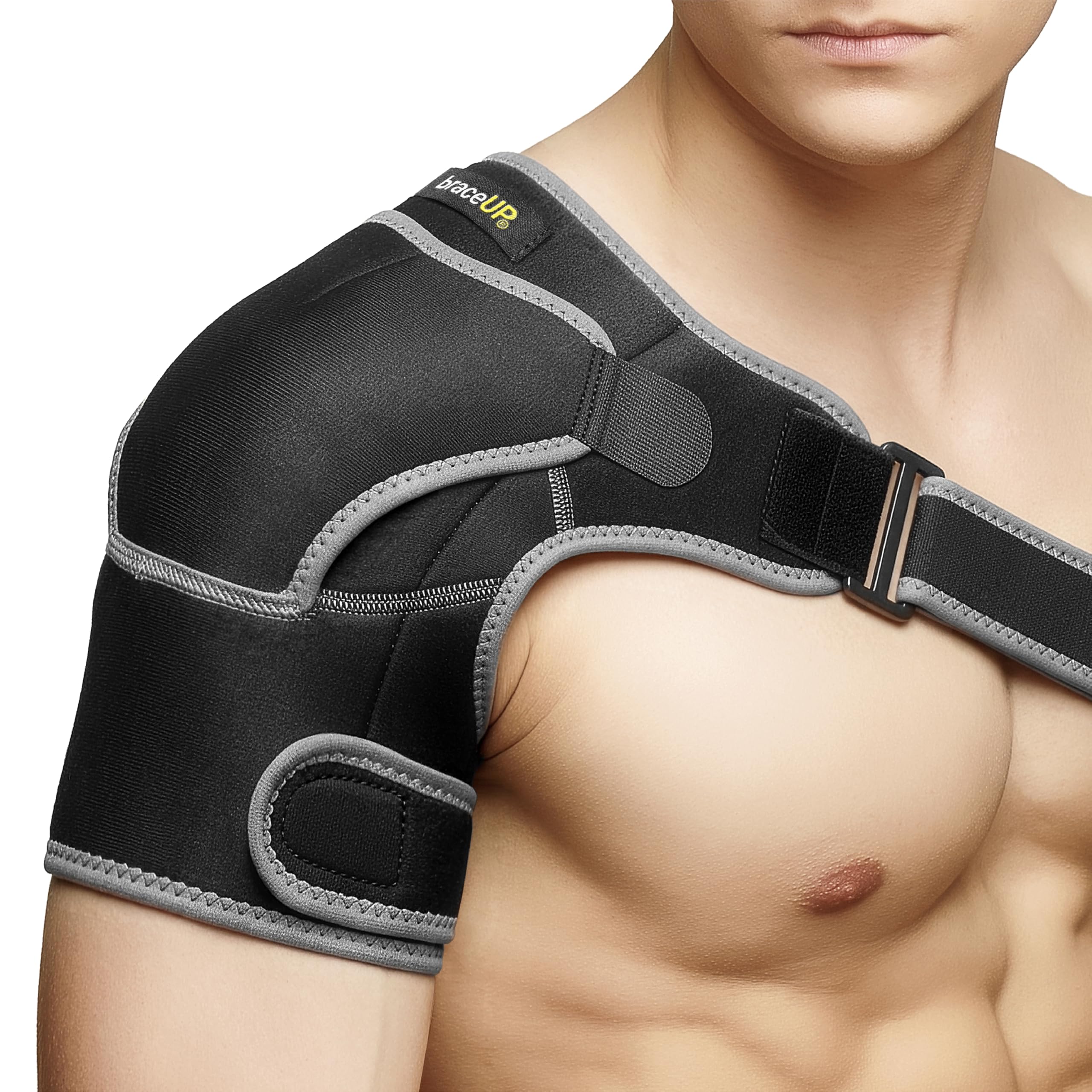 BraceUP Attelle Épaule Réglable – Épaulière Médicale pour Tendinite, Douleur, Maintien et Récupération, avec Poche pour Glace, Homme & Femme