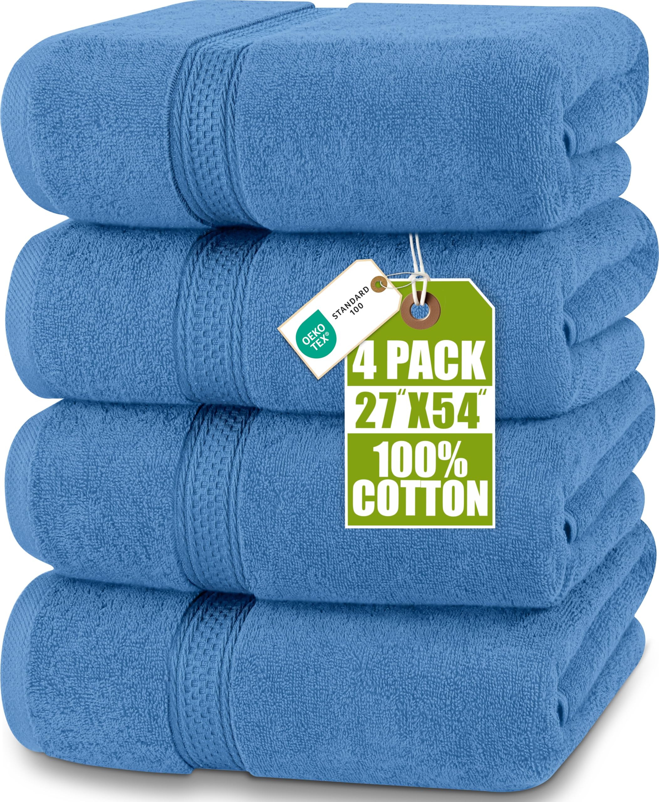Utopia Towels - Serviettes de Bain 69 x 137 cm (Lot de 4) (Bleu Électrique) | Serviettes en coton Ring Spun, douces, très absorbantes, séchage rapide et lavables en machine pour un confort quotidien.
