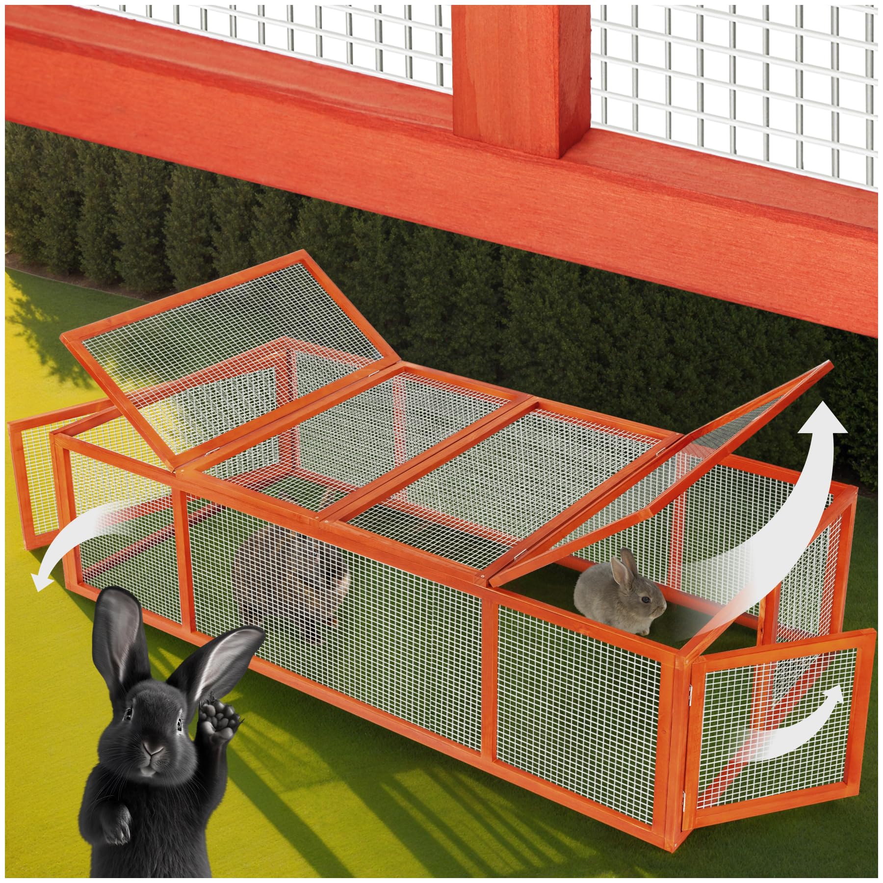tectake® Clapier Lapin Exterieur Cage Cochon d'Inde Cage Lapin & Autres rongeurs 181 x 90 x 48 cm en Bois imperméable avec Parc XXL Sol sans Fond 2 Portes verrouillables & Toit ouvrant