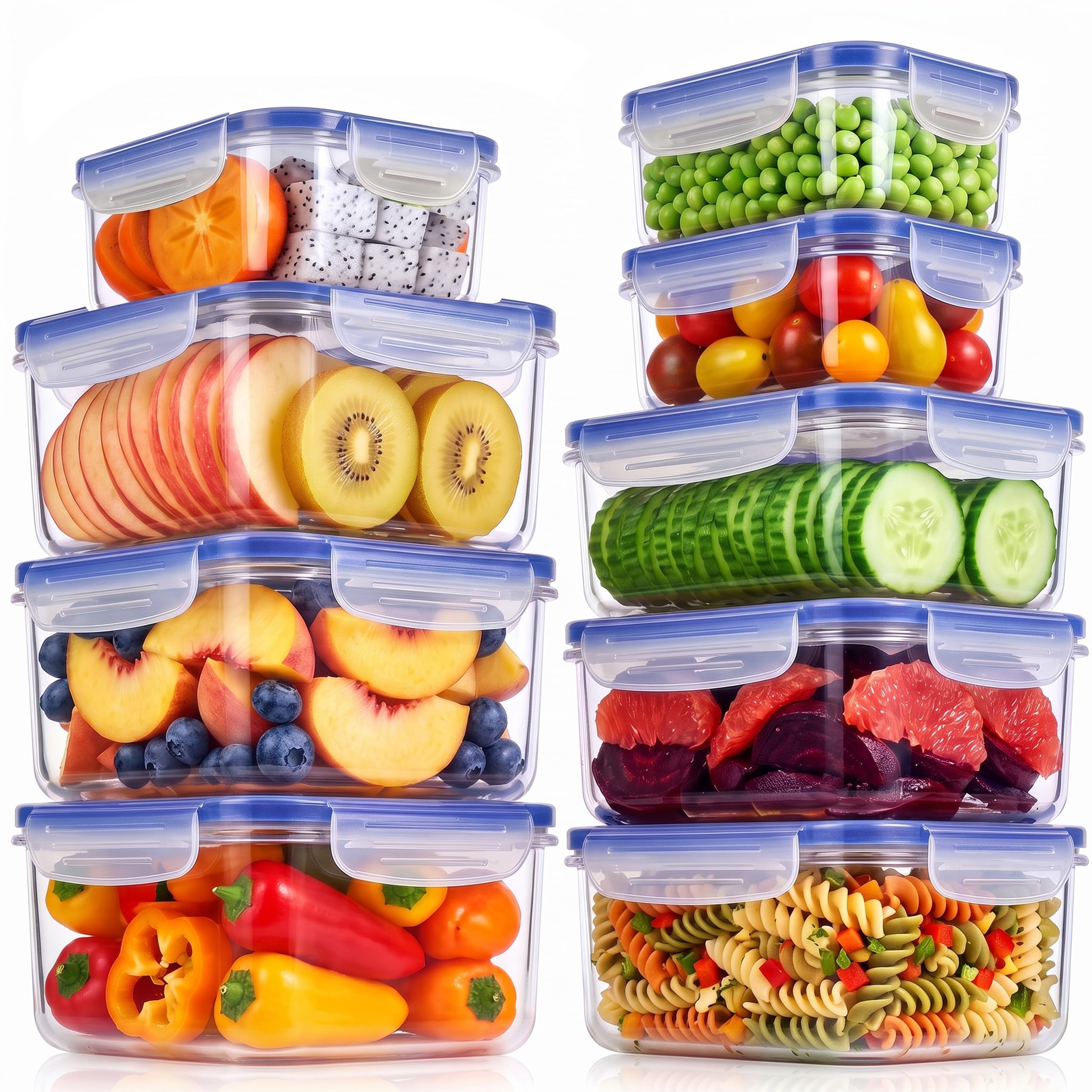 KICHLY Récipients de conservation des aliments pour la cuisine, sans BPA, avec couvercles (Bleu, 18)