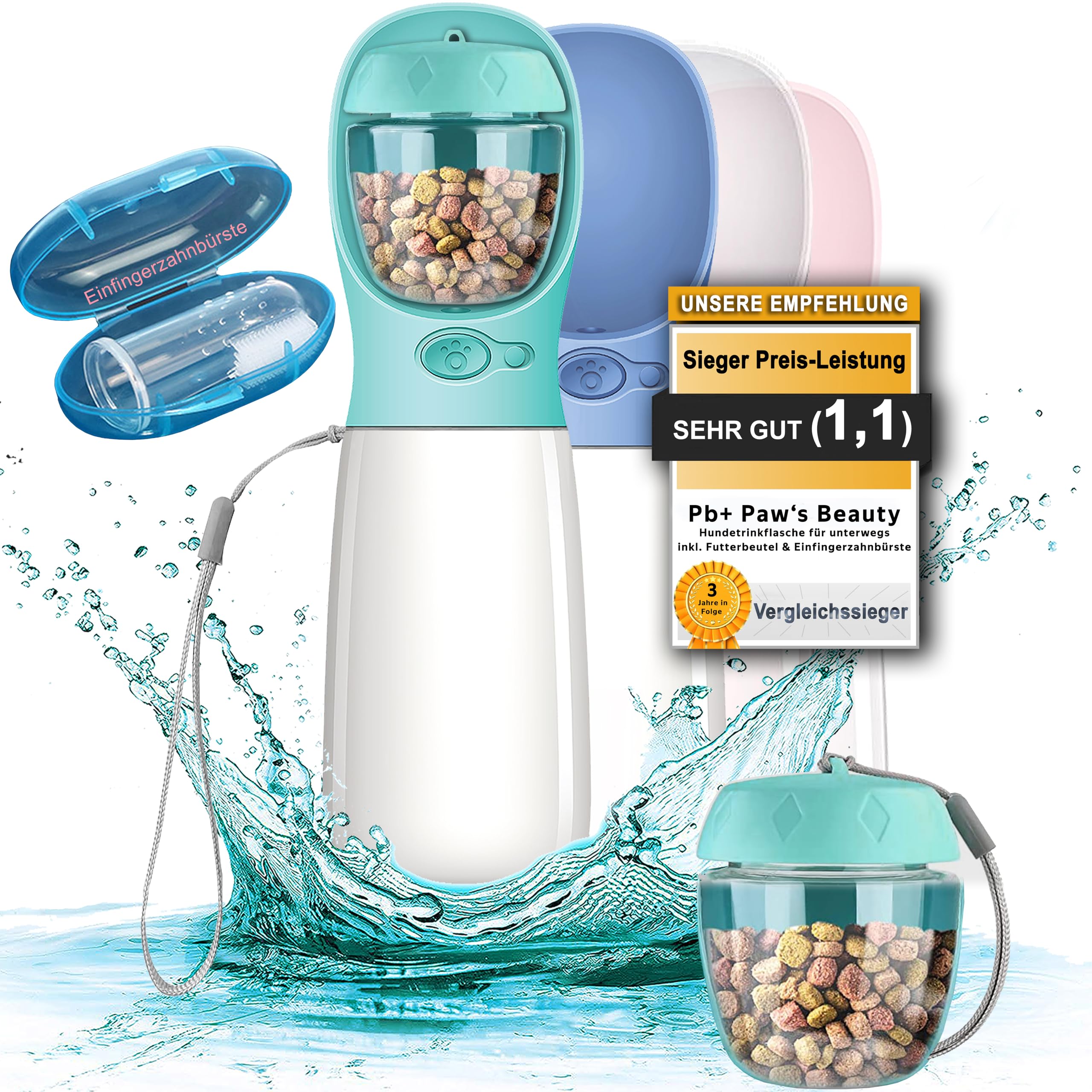 Paws Elegance 3 Cadeaux Set Bouteille d'eau Chien 550ml, Distributeur d'eau Portable Gourde pour Chien Chiot Chat Animaux Voyage Water Drink Bouteille