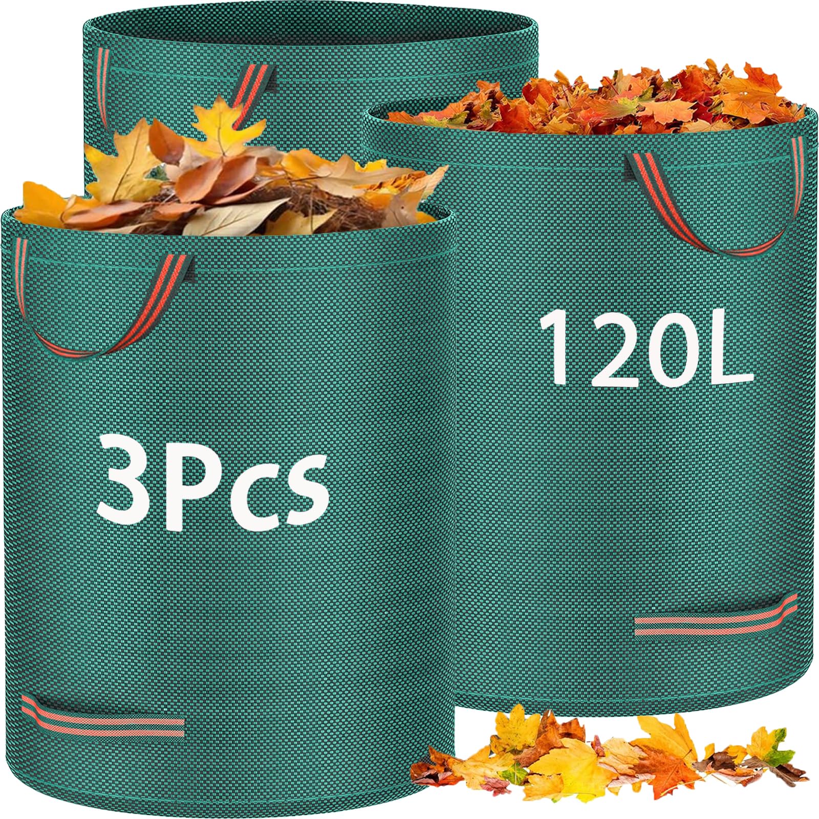 Sac Jardin Dechets Verts, 3 x 120 L, Sac Vegetaux avec Poignées, Pliables et Réutilisables, pour Mauvaises Herbes, Feuilles, Ordures, Débris