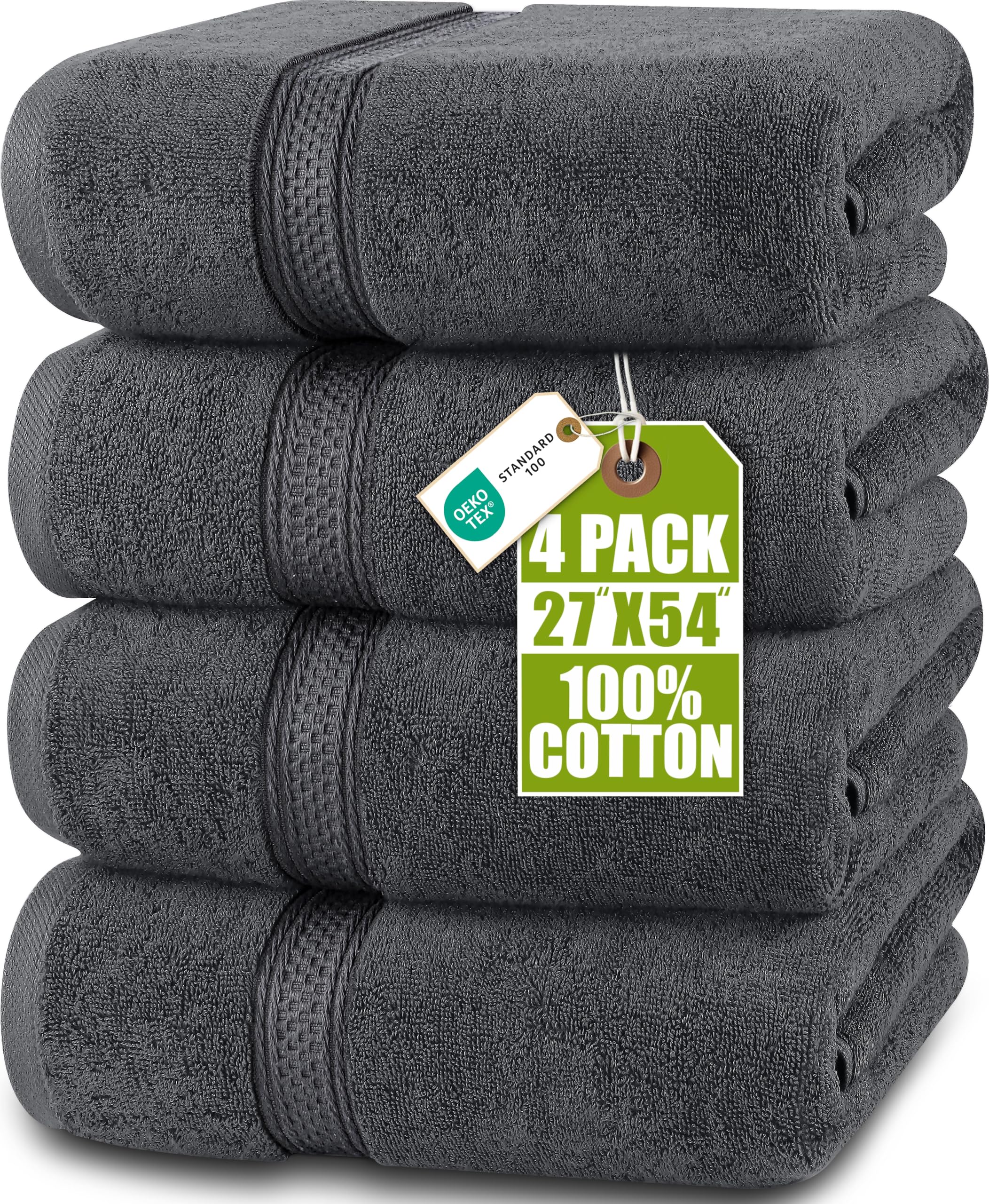 Utopia Towels - Serviettes de Bain 69 x 137 cm (Lot de 4) (Gris) | Serviettes en coton Ring Spun, douces, très absorbantes, séchage rapide et lavables en machine pour un confort quotidien.
